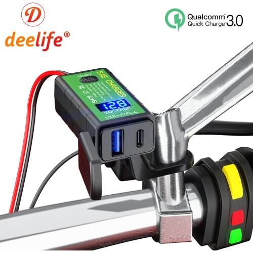 Deelife USB Charger Voltmeter for Motorcycle Moto Motorbike 12V 24V Adapter with TYPE C Port Waterproof Socket Sae Connector
