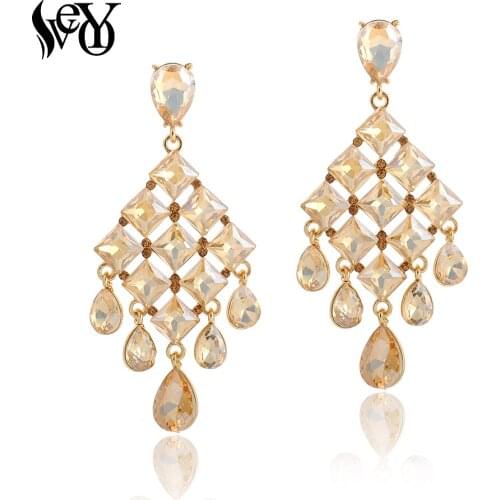 VEYO Square Big Drop Earrings for Women Luxury Crystal Elegant Dangle Earings Fashion Jewelry New