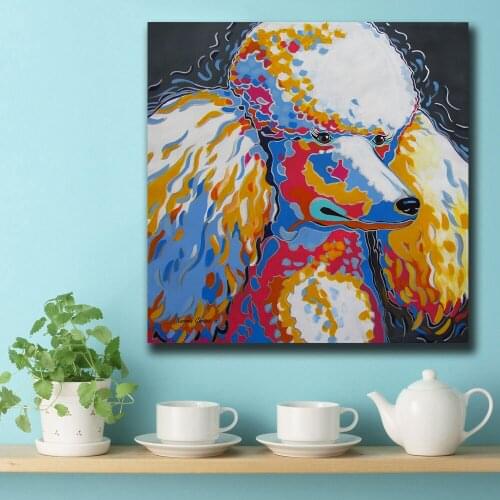Wxkoil Oil Painting Pop Art Aniaml Poodle Dog Wall Decor Painted Wall Art Canvas Printed Living Room Painting Wall Art Pictures