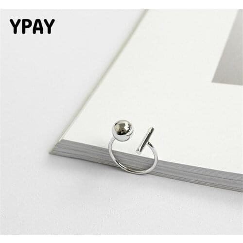 YPAY 100% Real 925 Sterling Silver Open Rings Square Ball Elegant Cross Adjustable Ring Geometric Jewelry for Party YMR574