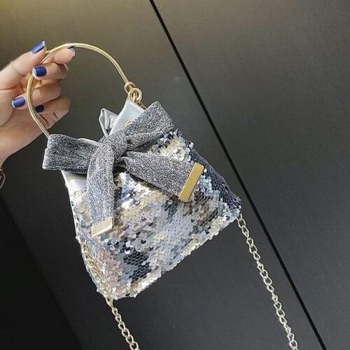 Womens Bag Fashion Metal Bow Sequins Chain Wild Bucket Handbag Messenger bolsa masculina sac femme sac bandouliere femme 2019