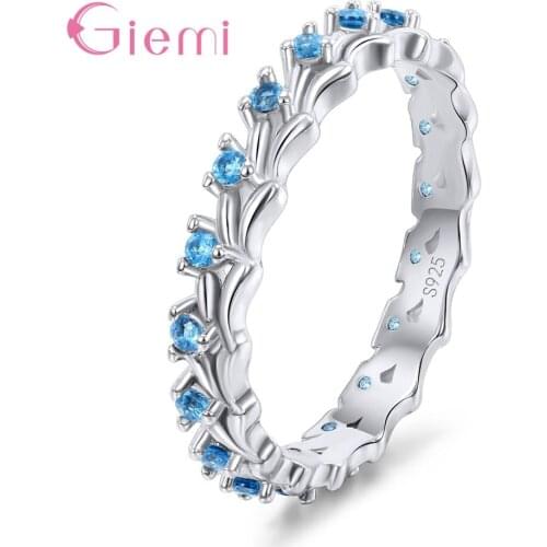 Stylish Jewelry Gift Ring Elegant Wave Surround Sea Blue Zircon 925 Sterling Silver Female Ring Wedding Jewelry Ring Shiny