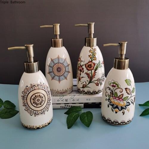 Flower Pattern Liquid Soap Bottle Nordic Ceramic Home Bathroom Portable Shower Gel Shampoo Container Travel Accessories
