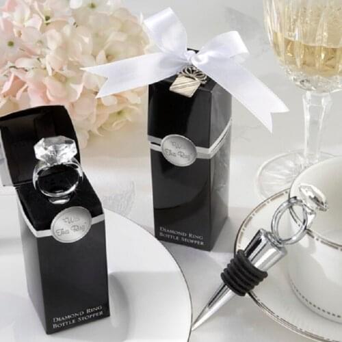 100pcs Wedding Favors Gifts Crystal Diamond Ring Wine Bottle Stopper For Birthday Bridal Baby Shower Wedding Party