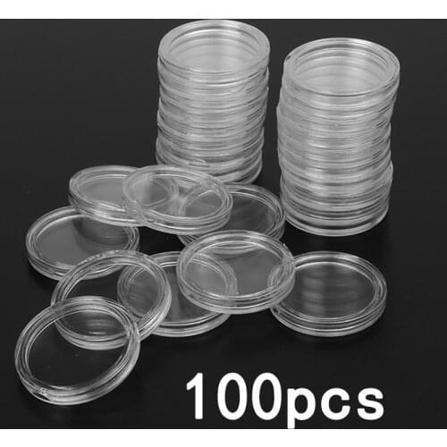 100pcs Box Clear Round Plastic Coin Holder Coin Capsules Money Collectibles Gifts Containers Storage Case jewelry organizer 26mm