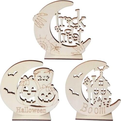 2021 Halloween DIY Moon Pumpkin Light Wooden Lantern With LED Candle Light Wooden Halloween DIY Man Tombstone Haunted House #W0