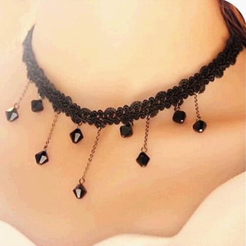 2021 Fashion Jewelry hand-woven Fringed Black Lace Crochet Droplets Yilianyoumeng Short Necklace Clavicle