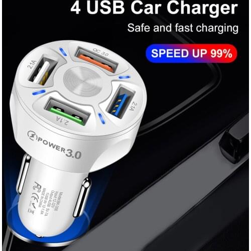 4 Port USB Car Charger Quick Charge QC 3.0 Fast Charging Adapter for iOS Android Smartphone Mobile Phone Tablet