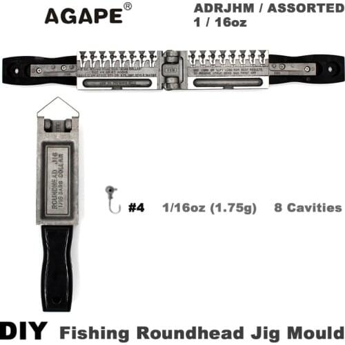 Agape DIY Fishing Roundhead Jig Mould ADRJHM/ASSORTED COMBO 1/16oz(1.75g) 8 Cavities