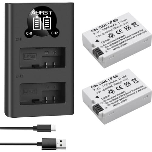 1800mah LP-E8 LPE8 LP E8 Battery Batterie + LED Dual Charger for Canon EOS 550D 600D 650D 700D X4 X5 X6i X7i T2i T3i
