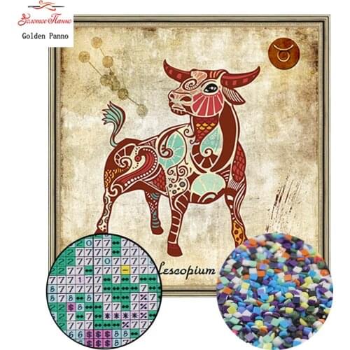 Golden panno,5D,diy diamond embroidery,Full,square,Diamond Painting,Cross Stitch,3D,diamond,Mosaic,Needlwork,Taurus 918