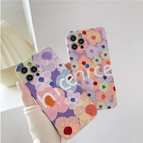Retro Korean Sweet girls Flowers oil painting Phone Case For iPhone 11 12 Pro Max Xs Max XR Xs 7 8 Plus X 7Plus case Cute Cover