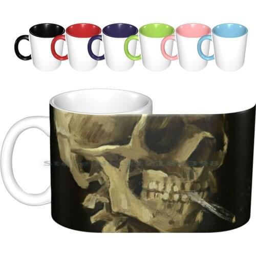 Skull Of A Skeleton With Burning Cigarette By Vincent Van Gogh Ceramic Mugs Coffee Cups Milk Tea Mug Skull Skeleton Burning