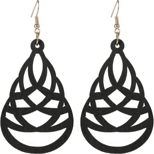Bohemian Style Geometric Hollow Wood Earrings Simple Chic Water Drop Solid Color Dangle Earrings for Women Handmade Girl Gift