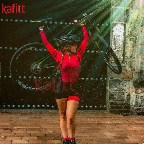 Kafitt Womens Triathlon Long Sleeve Cycling Wear Outdoor Sports Jumpsuit with Strap Pocket MaillotMacaquinho Red Sweatshirt