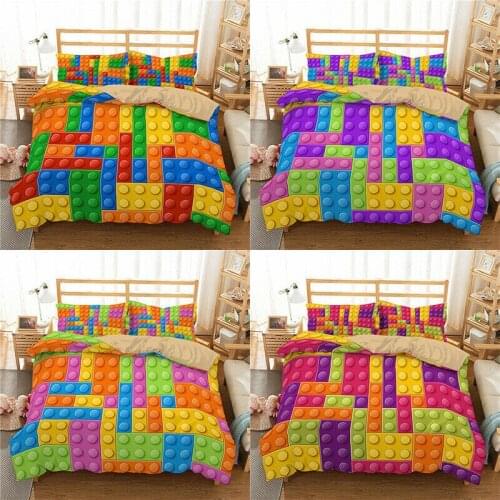 Colorful Square Bedding Set 2/3Pcs Duvet Cover & Pillowcase(s) 3D Printed Quilt Cover Home Textile Gift