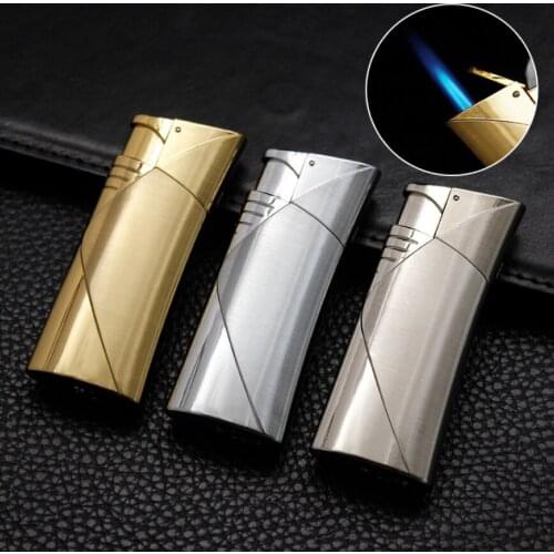 Creative metal Butane inflatable cigarette lighter Windproof Portable jet Turbo torch blue flame cigar pipe igniter (no gas)