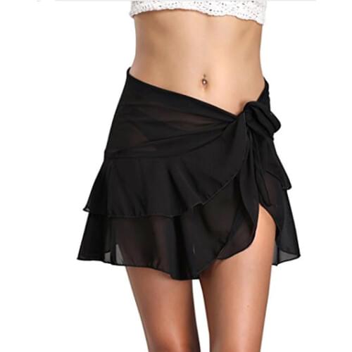 Hot Sell Beach Cover Up Solid Color Beach Skirt Women Chiffon Beachwear Short Bathing Swim Skirts Lady Perspective Gauze Skirts
