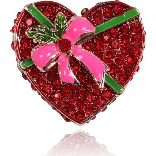Fashion Design Rhinestone Crystal Brooches Heart Shape with Enamel Bowknot Brooches and pins for Women Christmas Gift