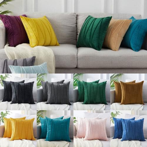 Soft Velvet Cushion Cover Pillowcase Striped Solid Color Decorative Pillow Case Sofa Throw Pillows Cover Home Decor Pillow Cover