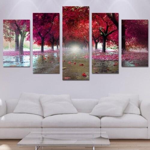 Full Square Drill Diamond Paintings Living Room Decor 5 Pieces Red Trees Landscape Diamond Embroidery 5D DIY Cross Stitch kits