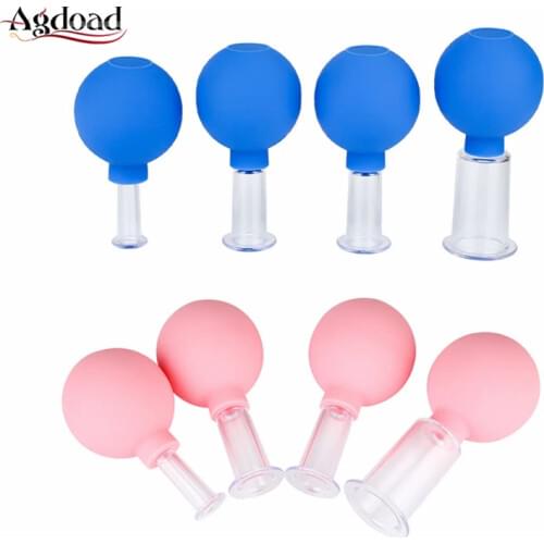 4PCS Facial Vacuum Cupping Set Massage Silicone Suction Cups Chinese Medical Therapy Health Care Beauty Tools Stess Relief Jar