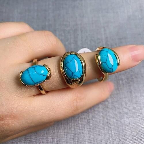 20Pcs/pack Wholesale Mix-style Natural Stone Ring Blue Turquoise Ring Charms For Elegant Women Love Romantic Gift