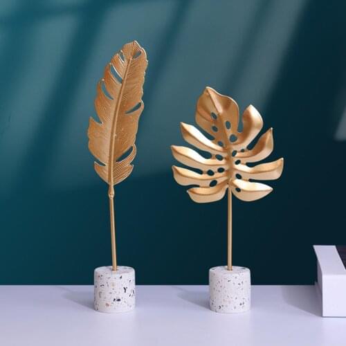 Nordic Style Mint Turtle Back Fern Leaf Feather Design Home Living Room TV Cabinet Desk Ornaments Decor