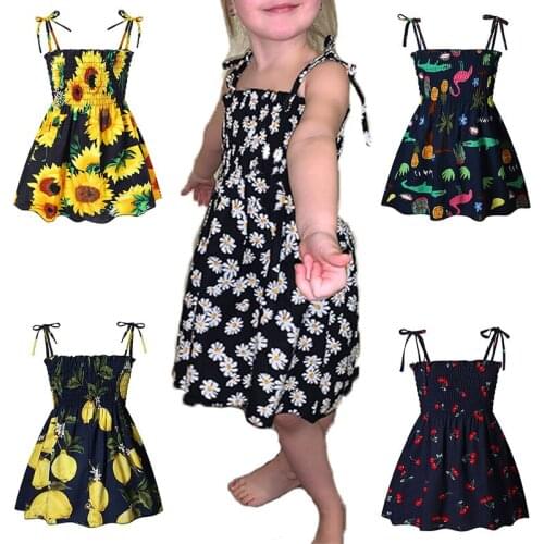 2 3 4 5 6 Years With Necklace Gift New Summer Girls Floral Dress Sling Ruffles Bohemian Beach Princess Dresses For Girl Clothing