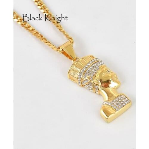 Black Knight Stainless steel Egyptian Pharaoh pendant necklace Rhinestones Gold color Pharaoh necklace Ethnic jewelry BLKN0758