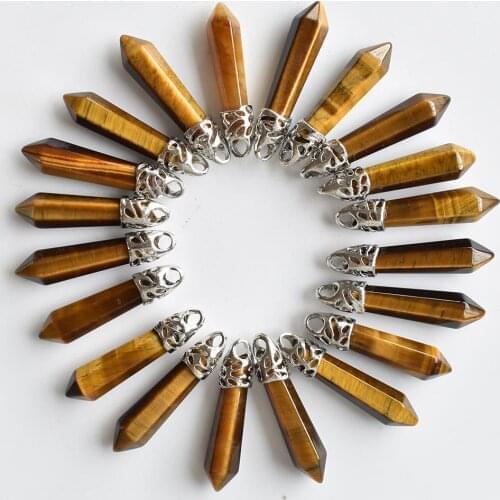 2020 Fashion good quality natural tiger eye stone pillar charms pendants 10x32mm for jewelry making 20pcs/lot wholesale free