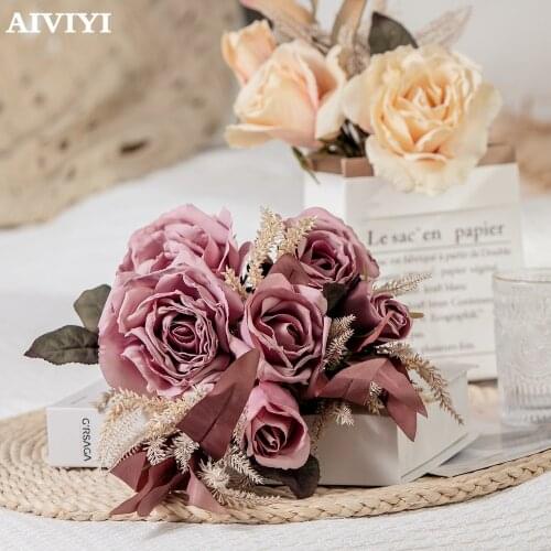 Qinnan Rose Dried Bouquet Corn Ears Wedding Party Desk Garden Home Decor Christmas Decoration Artificial Flowers Fake Flower