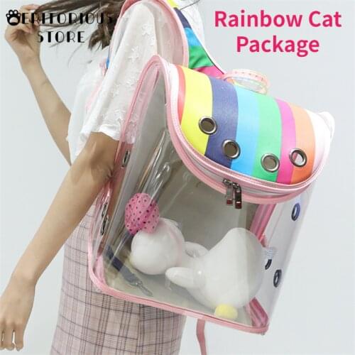 Rainbow Pet Cat Carrier Backpack Breathable Cat Travel Outdoor Shoulder Bag for Dog Cat Portable Packaging Carrying Pet Supplies