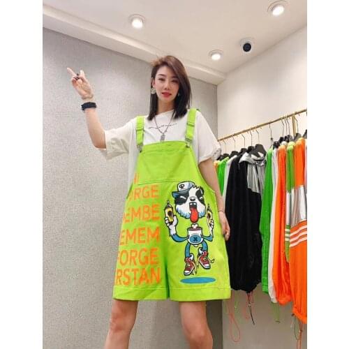 Summer shorts women new cartoon print hotpants oversized loose hip hop streetwear cotton short overalls letter booty shorts lady