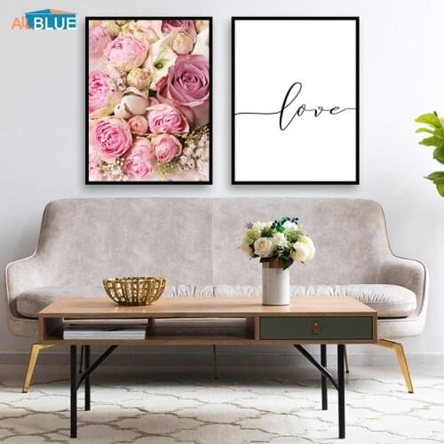 Nordic Pink Flower Peony Canvas Painting Posters Prints Wall Art Decorative Pictures For Living Room Love Quote Wall Decor Home