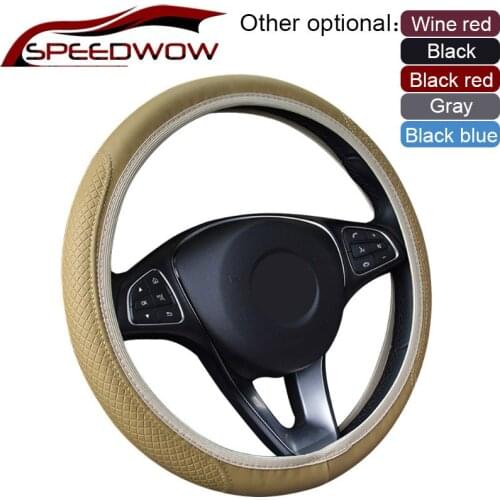 SPEEDWOW Car Steering Wheel Cover Anti-slip 36-39CM Universal Embossing Leather Steering Wheel Cover Car Interior Accessories