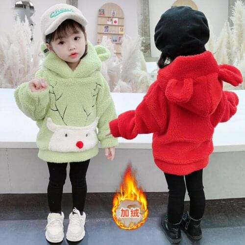 Autumn Winter Girls Hooded Coat Warm Hoodies T Shirt Outerwear Flannel Kids Sweatershirt Outfits Christmas Children Clothing Top