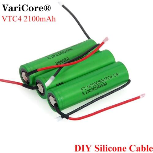 VariCore New 100% Original 3.6V 18650 VC18650VTC4 2100mAh VTC4 20A 30A Discharge Rechargeable battery + DIY Silica gel Cable