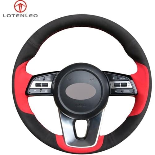LQTENLEO Black Red Suede Car Steering Wheel Cover For Kia K5 Optima 2018 2019 Sportage 3 2017-2019 Forte Ceed Cee'd 2017-2019