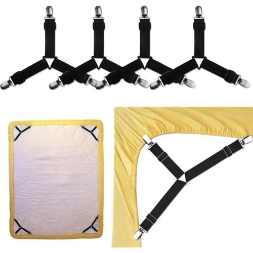 Bed Sheet Fasteners,4PCS Adjustable Triangle Elastic Suspenders Gripper Holder Straps Clip for Bed Sheets,Mattress Covers