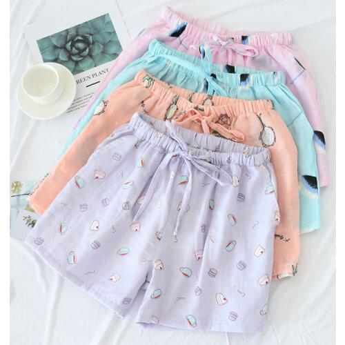 Women Cotton Shorts Double Gauze Home Pajama Pants Sleep Bottoms Summer Casual Beach Pants Sleep Wear Lounge Pajama Shorts