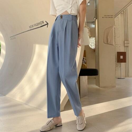 Women Summer High Waist Straight Harem Pants Slim Fit 2021 New Suit Trousers Stereoscopic Cut