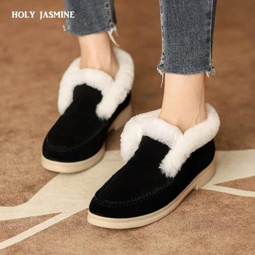 2021 New Cow Suede Snow Boots Nature Warm Wool Winter Shoes Slip on Comfortbale Flat Round Toe Ankle Boots Womens Snow Boots