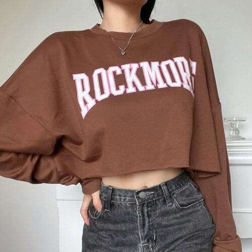 Womens New Letter Printing Short Loose Slim Sweatshirt Round Neck Long Sleeve Casual Top Streetwear Womens Winter Tops