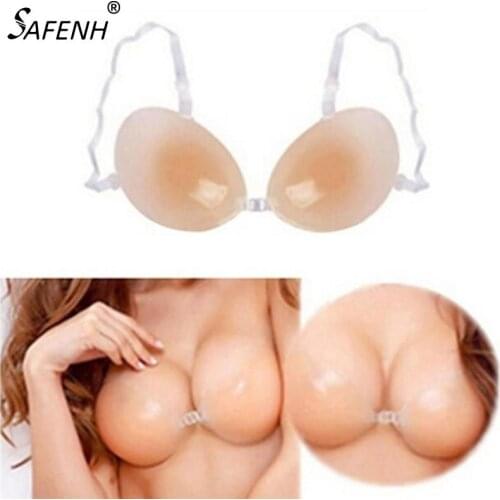 Womens Sexy Bra Silicone Self Adhesive Push Up Bra Bust Front Closure Invisible Backless Bra Cup A B C D Bras