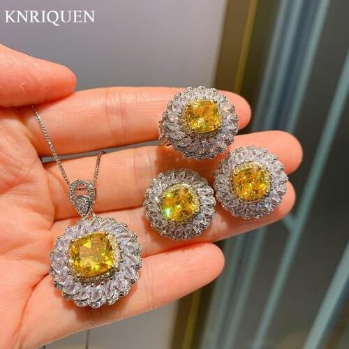 Charms 925 Sterling Silver Daisy Topaz Gemstone Ring Earrings Pendant Necklace Wedding Party Fine Jewelry Sets Gift for Women