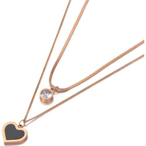 Rose Gold Trendy Acrylic Heart Pendant Necklace For Women Stainless Steel CZ Crystal Chain Choker Necklace N20145