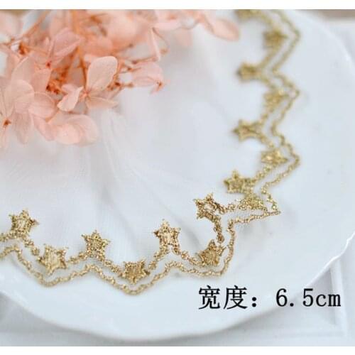 1Yards Embroidery Patch Flower Lace Applique 6.5cm Guipure Gold Lace Ribbons And Trims For Sewing Laces Material Clothes PL15