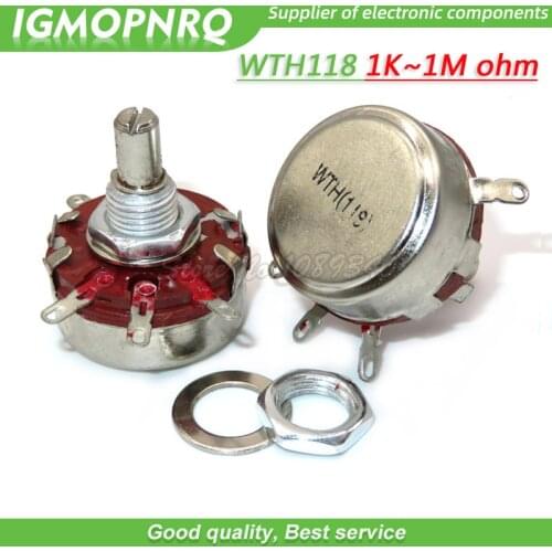 2PCS WTH118 2W 1A Potentiometer 1K 2.2K 4.7K 10K 22K 47K 100K 470K 1M WTH118-2W Round Shaft Carbon Rotary Taper Potentiometer