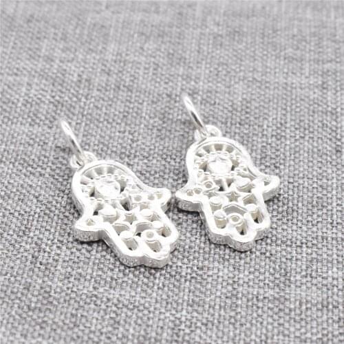 2 Pieces of 925 Sterling Silver Shiny Hamsa Hand Charms 2-Sided for Bracelet Necklace